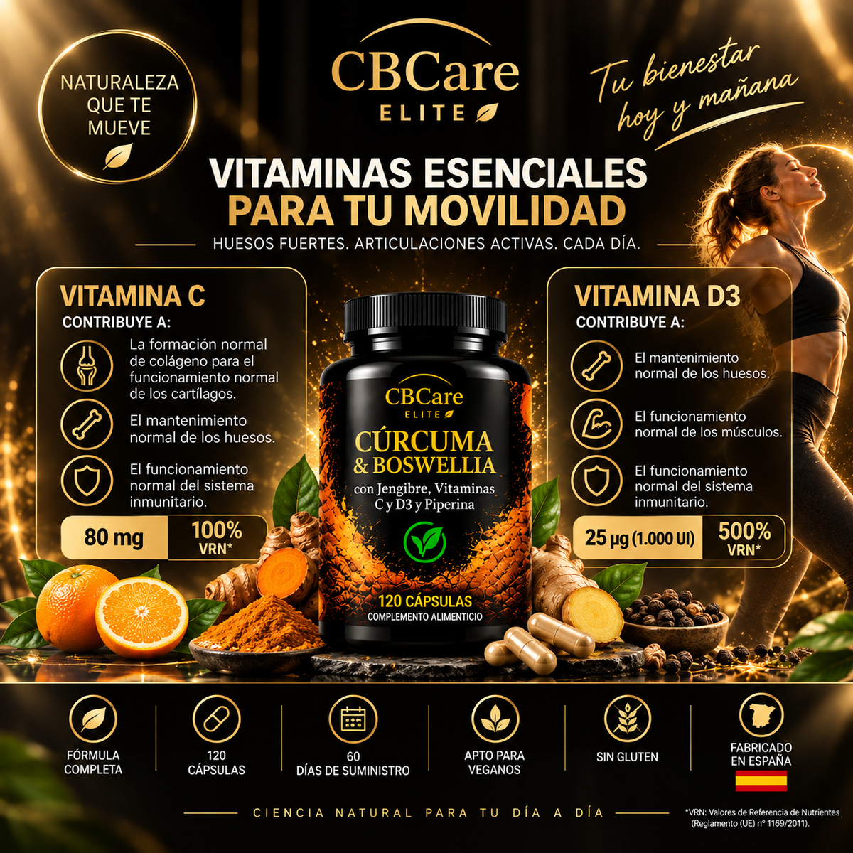 Cúrcuma + Boswellia con Jengibre, Vitaminas y Piperina