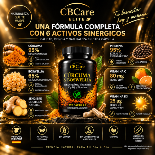 Cúrcuma + Boswellia con Jengibre, Vitaminas y Piperina