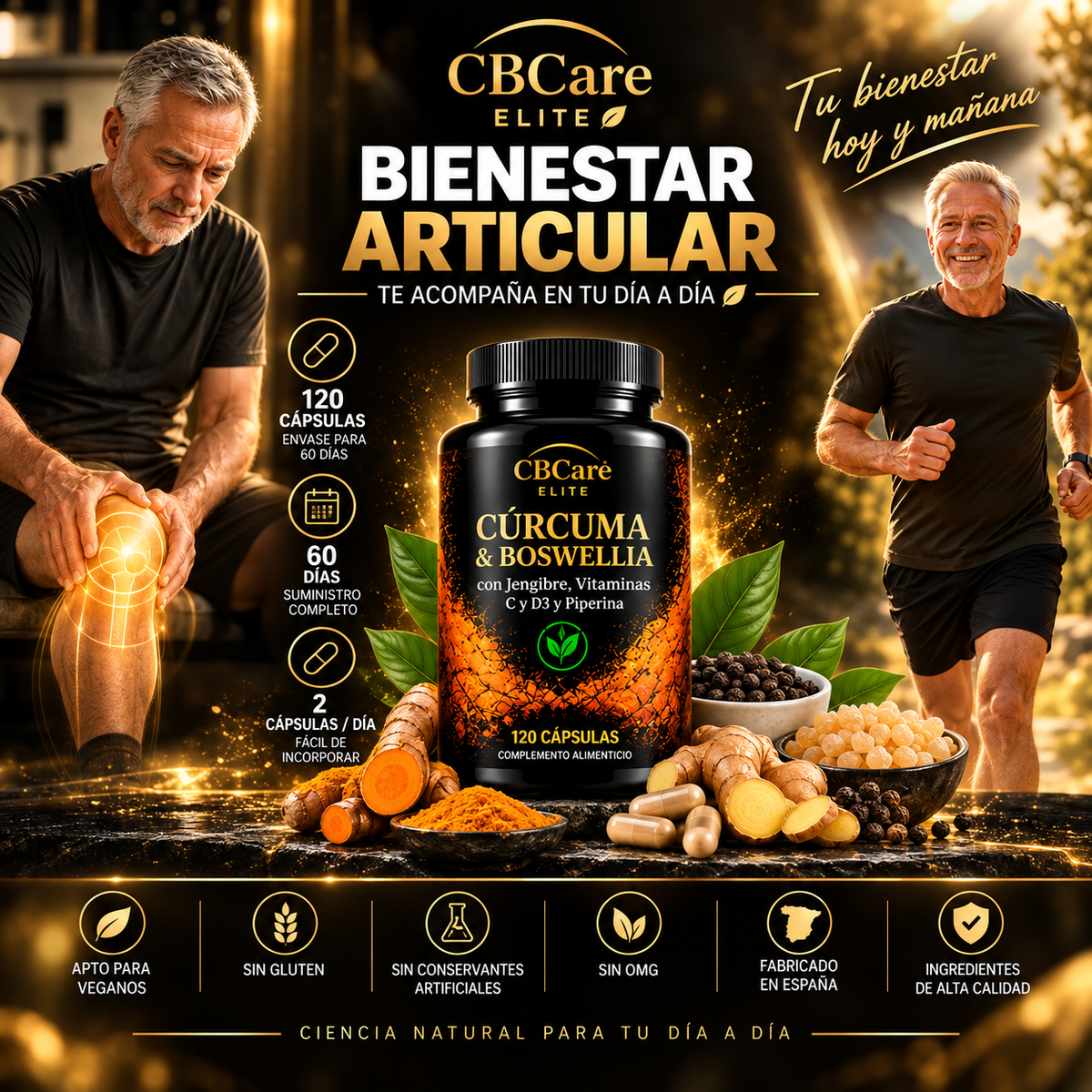 Cúrcuma + Boswellia con Jengibre, Vitaminas y Piperina