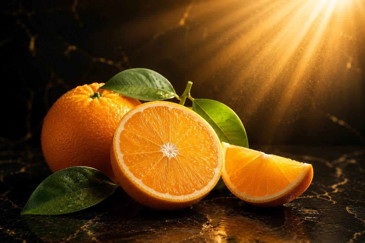 Naranja fresca, fuente natural de vitamina C presente en la fórmula de CBCare Elite.